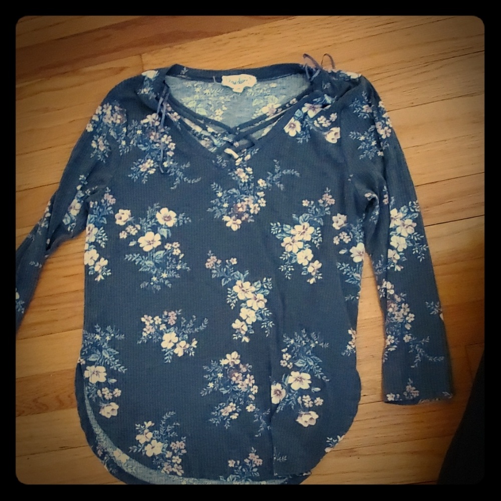 Washed blue floral top